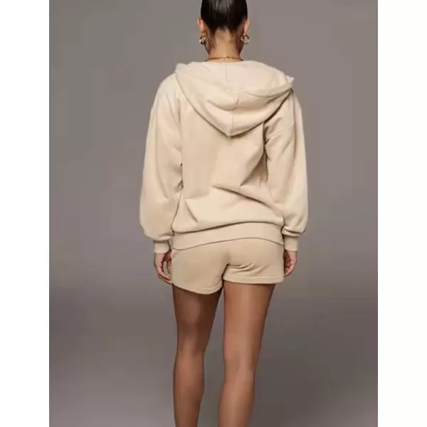 Flygo Womens 3 Piece Lounge Sets Long Sleeve Tracksuits Sexy Hooded Sweatsuit Outfits Shorts Jacket