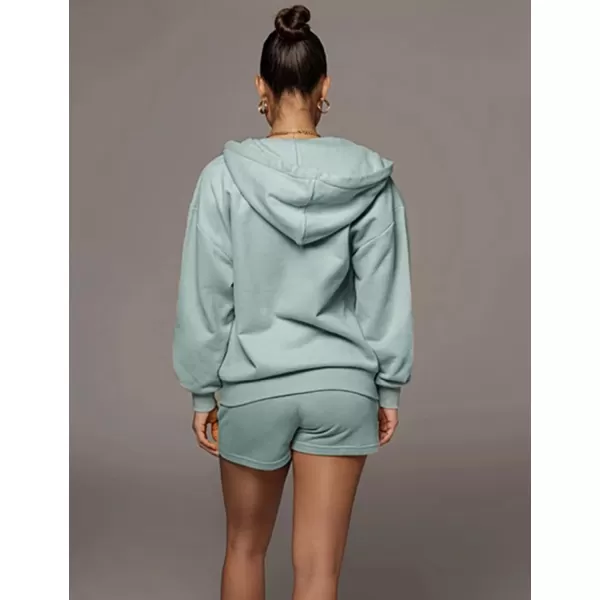 Flygo Womens 3 Piece Lounge Sets Long Sleeve Tracksuits Sexy Hooded Sweatsuit Outfits Shorts Jacket