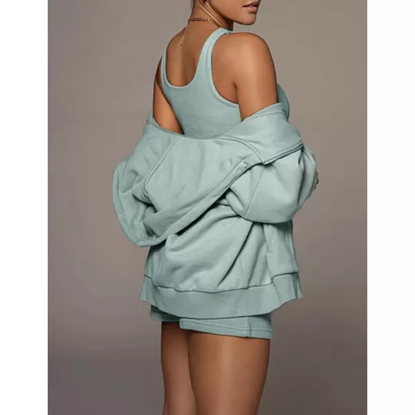 Flygo Womens 3 Piece Lounge Sets Long Sleeve Tracksuits Sexy Hooded Sweatsuit Outfits Shorts Jacket