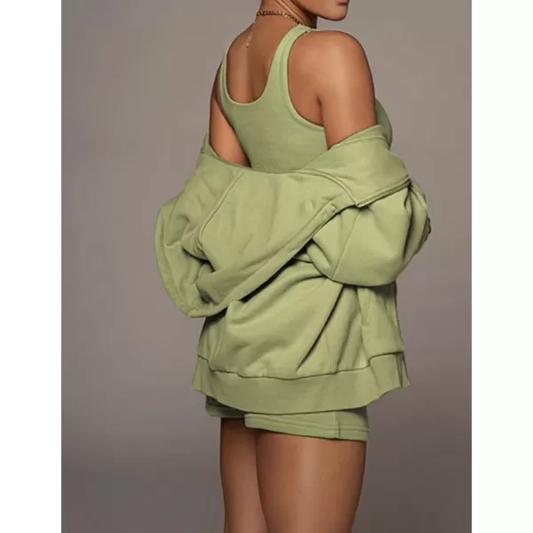 Flygo Womens 3 Piece Lounge Sets Long Sleeve Tracksuits Sexy Hooded Sweatsuit Outfits Shorts Jacket