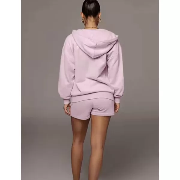 Flygo Womens 3 Piece Lounge Sets Long Sleeve Tracksuits Sexy Hooded Sweatsuit Outfits Shorts Jacket