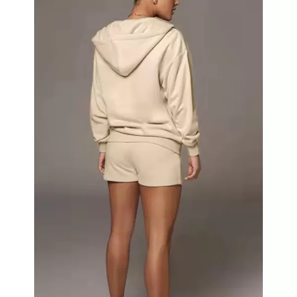 Flygo Womens 3 Piece Lounge Sets Long Sleeve Tracksuits Sexy Hooded Sweatsuit Outfits Shorts Jacket