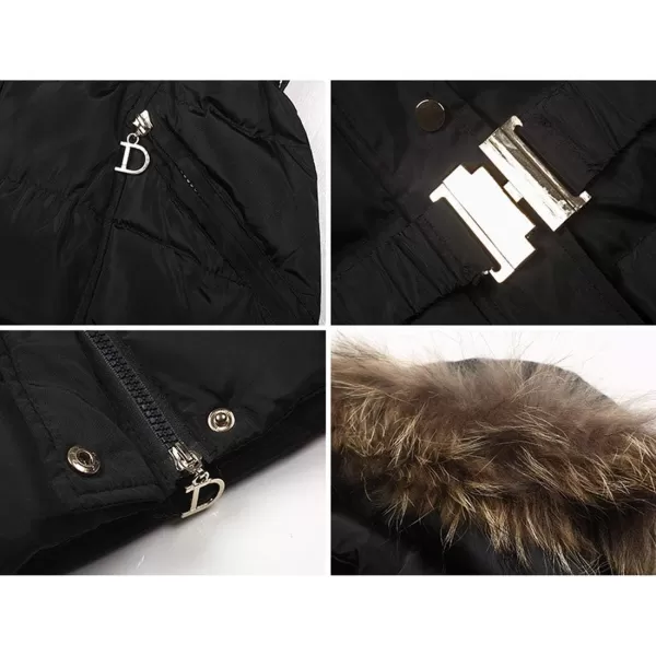 Flygo Women's Belted Puffer Jacket Quilted Zip Up Coat with Faux Fur Hood Trim