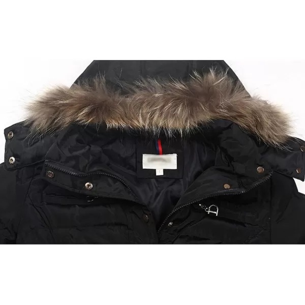 Flygo Women's Belted Puffer Jacket Quilted Zip Up Coat with Faux Fur Hood Trim