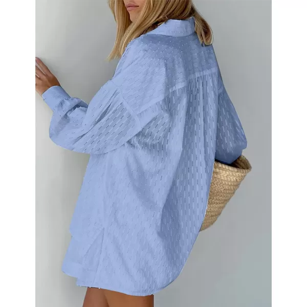 Flygo Womens Casual 2 Piece Outfits Puff Sleeve Button Down Blouse High Waisted Shorts Set