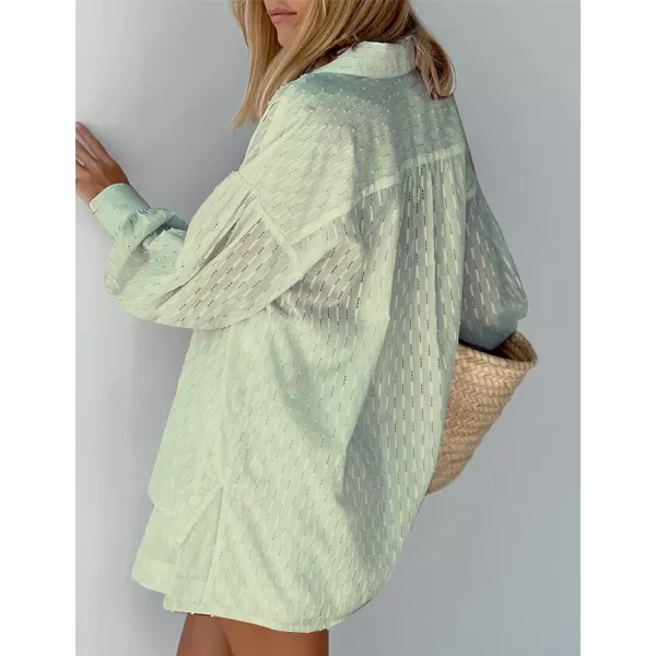 Flygo Womens Casual 2 Piece Outfits Puff Sleeve Button Down Blouse High Waisted Shorts Set