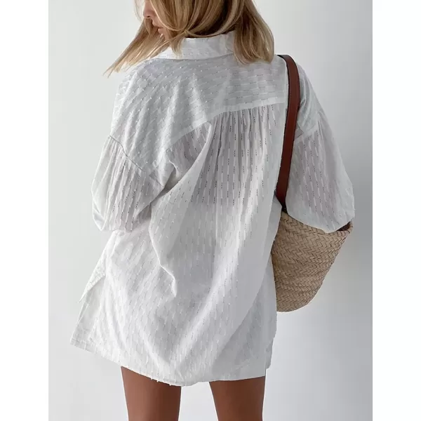 Flygo Womens Casual 2 Piece Outfits Puff Sleeve Button Down Blouse High Waisted Shorts Set