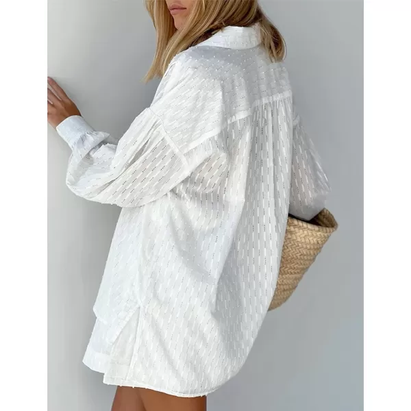 Flygo Womens Casual 2 Piece Outfits Puff Sleeve Button Down Blouse High Waisted Shorts Set