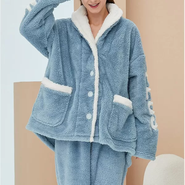 Flygo Womens Coral Fleece Pajamas Sets Fuzzy Sherpa Flannel Loungewear Cozy Winter Sleepwear