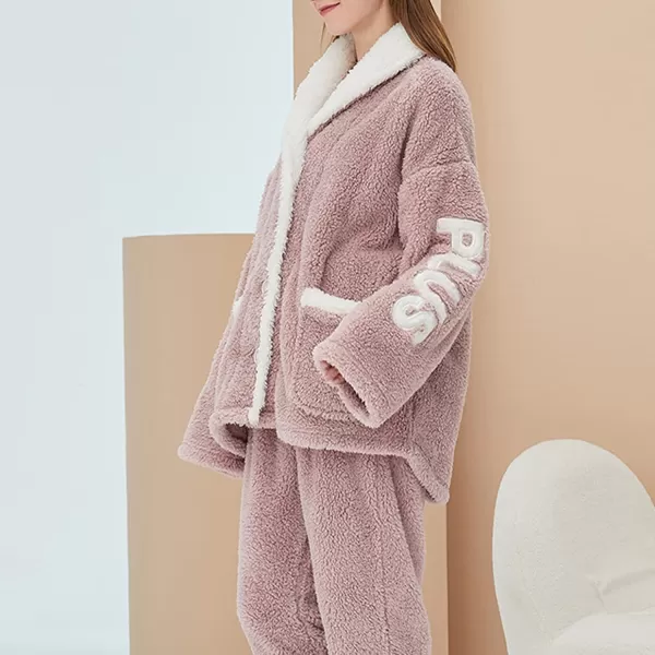 Flygo Womens Coral Fleece Pajamas Sets Fuzzy Sherpa Flannel Loungewear Cozy Winter Sleepwear