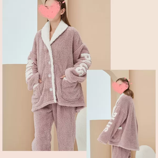 Flygo Womens Coral Fleece Pajamas Sets Fuzzy Sherpa Flannel Loungewear Cozy Winter Sleepwear