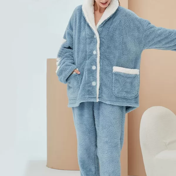 Flygo Womens Coral Fleece Pajamas Sets Fuzzy Sherpa Flannel Loungewear Cozy Winter Sleepwear