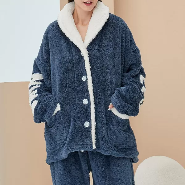 Flygo Womens Coral Fleece Pajamas Sets Fuzzy Sherpa Flannel Loungewear Cozy Winter Sleepwear