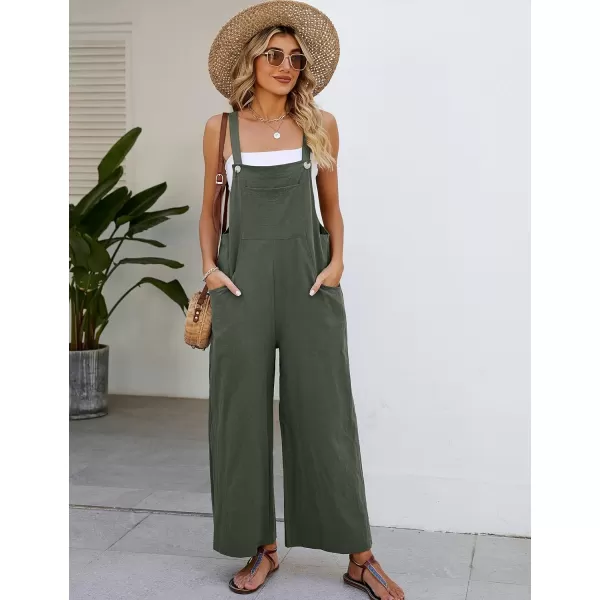 Flygo Womens Cotton Bib Overalls Loose Fit Wide Leg Jumpsuits Casual Rompers with Pockets