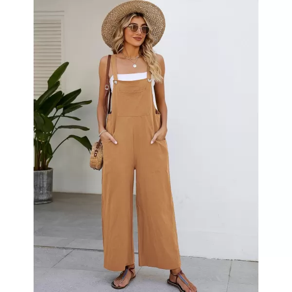Flygo Womens Cotton Bib Overalls Loose Fit Wide Leg Jumpsuits Casual Rompers with Pockets