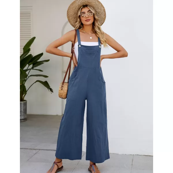 Flygo Womens Cotton Bib Overalls Loose Fit Wide Leg Jumpsuits Casual Rompers with Pockets