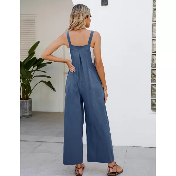 Flygo Womens Cotton Bib Overalls Loose Fit Wide Leg Jumpsuits Casual Rompers with Pockets