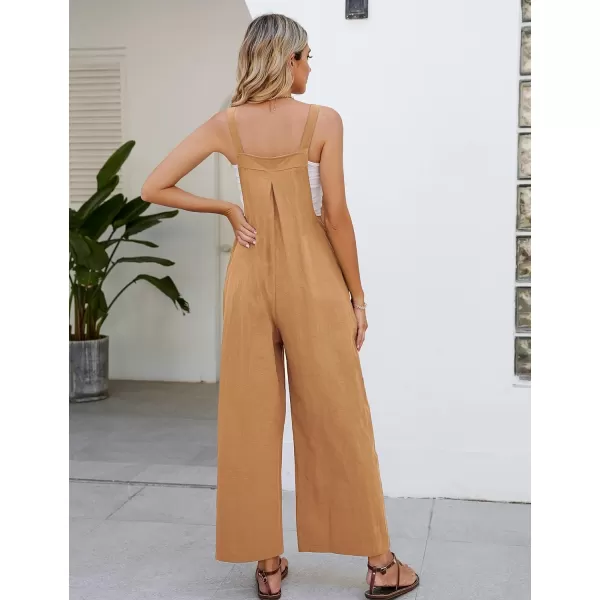 Flygo Womens Cotton Bib Overalls Loose Fit Wide Leg Jumpsuits Casual Rompers with Pockets