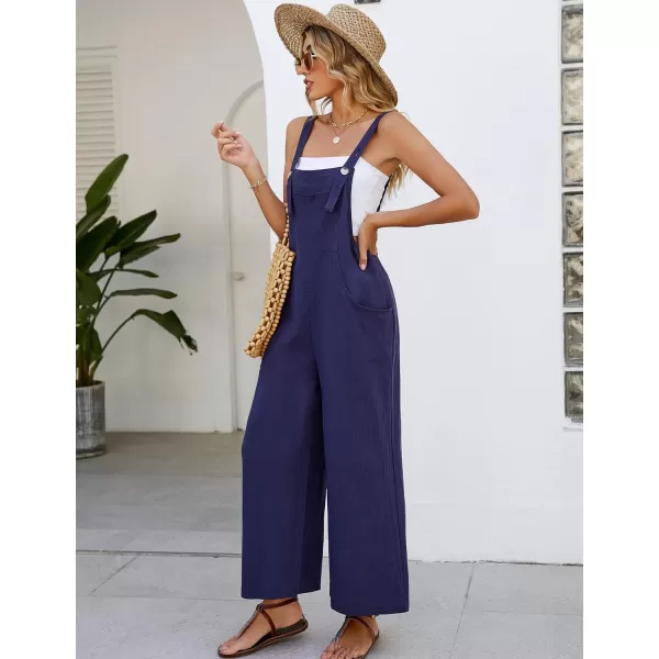 Flygo Womens Cotton Bib Overalls Loose Fit Wide Leg Jumpsuits Casual Rompers with Pockets