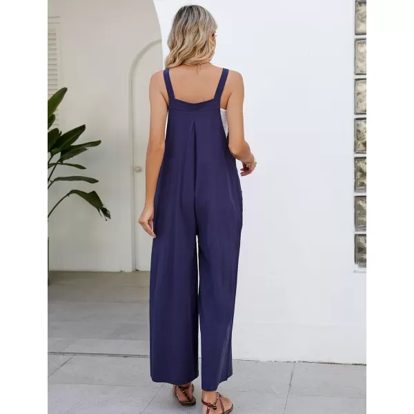 Flygo Womens Cotton Bib Overalls Loose Fit Wide Leg Jumpsuits Casual Rompers with Pockets