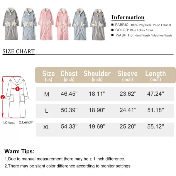 Flygo Women's Cute Fleece Robe Zipper Bathrobe Winter Warm Housecoat Nightgown Sleepwear
