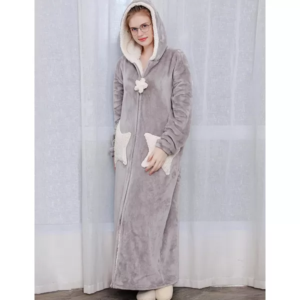 Flygo Women's Cute Fleece Robe Zipper Bathrobe Winter Warm Housecoat Nightgown Sleepwear