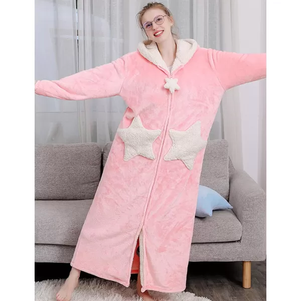 Flygo Women's Cute Fleece Robe Zipper Bathrobe Winter Warm Housecoat Nightgown Sleepwear
