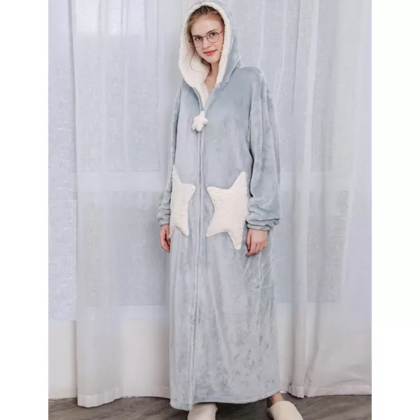 Flygo Women's Cute Fleece Robe Zipper Bathrobe Winter Warm Housecoat Nightgown Sleepwear