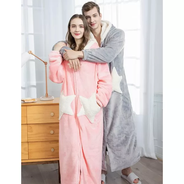 Flygo Women's Cute Fleece Robe Zipper Bathrobe Winter Warm Housecoat Nightgown Sleepwear