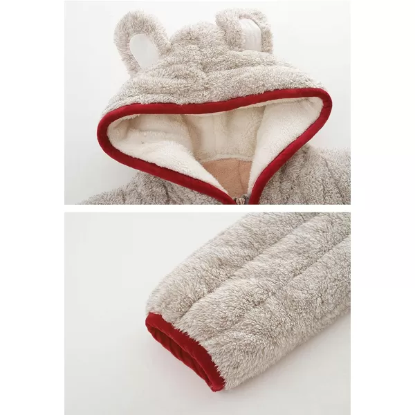 Flygo Women's Cute Winter Thick Hooded Zipper Flannel Bathrobe Mid Long Sleepwear