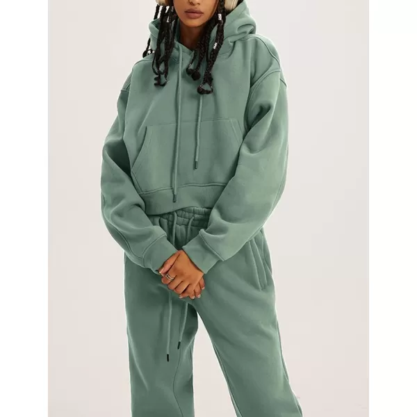 Flygo Womens Fleece 2 Piece Outfits Sweatsuit Crop Pullover Sweatshirt Joggers Pants Tracksuit Set