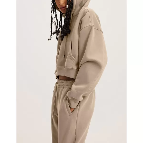 Flygo Womens Fleece 2 Piece Outfits Sweatsuit Crop Pullover Sweatshirt Joggers Pants Tracksuit Set