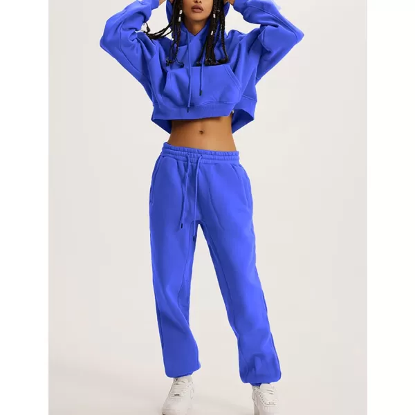 Flygo Womens Fleece 2 Piece Outfits Sweatsuit Crop Pullover Sweatshirt Joggers Pants Tracksuit Set