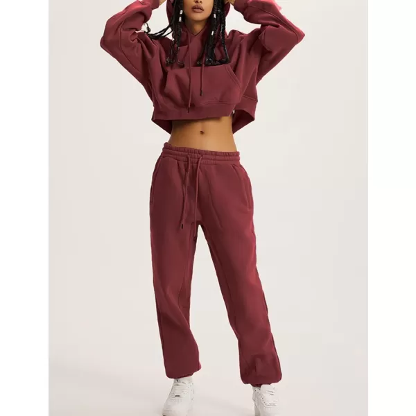 Flygo Womens Fleece 2 Piece Outfits Sweatsuit Crop Pullover Sweatshirt Joggers Pants Tracksuit Set