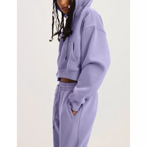 Flygo Womens Fleece 2 Piece Outfits Sweatsuit Crop Pullover Sweatshirt Joggers Pants Tracksuit Set