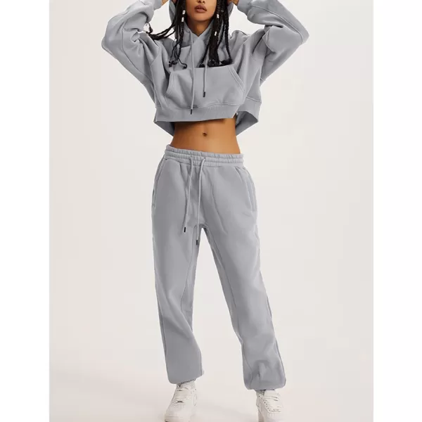 Flygo Womens Fleece 2 Piece Outfits Sweatsuit Crop Pullover Sweatshirt Joggers Pants Tracksuit Set