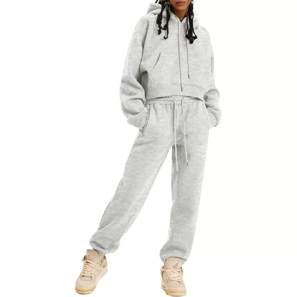 Flygo Womens Fleece 2 Piece Outfits Sweatsuit Crop Pullover Sweatshirt Joggers Pants Tracksuit Set
