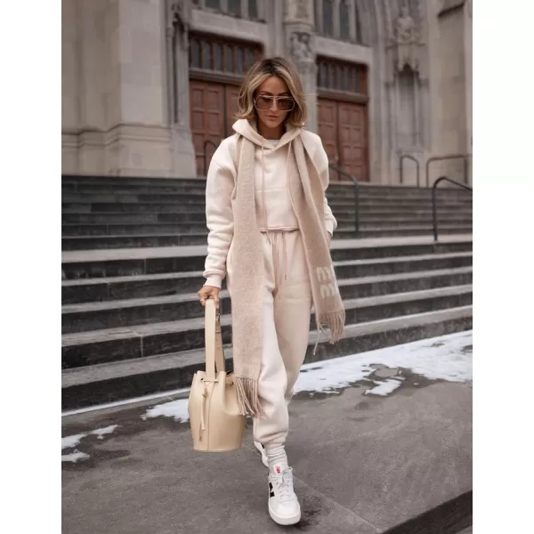 Flygo Womens Fleece 2 Piece Outfits Sweatsuit Crop Pullover Sweatshirt Joggers Pants Tracksuit Set