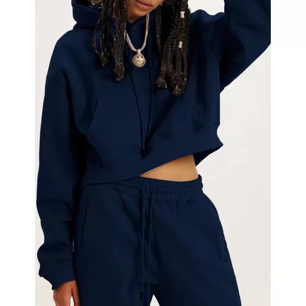 Flygo Womens Fleece 2 Piece Outfits Sweatsuit Crop Pullover Sweatshirt Joggers Pants Tracksuit Set