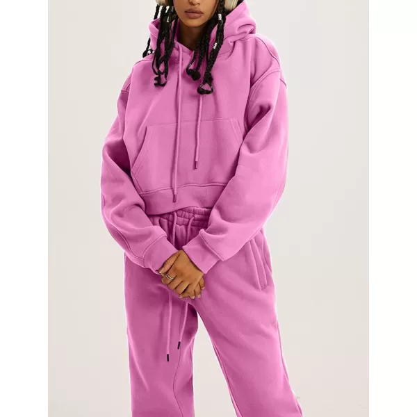 Flygo Womens Fleece 2 Piece Outfits Sweatsuit Crop Pullover Sweatshirt Joggers Pants Tracksuit Set
