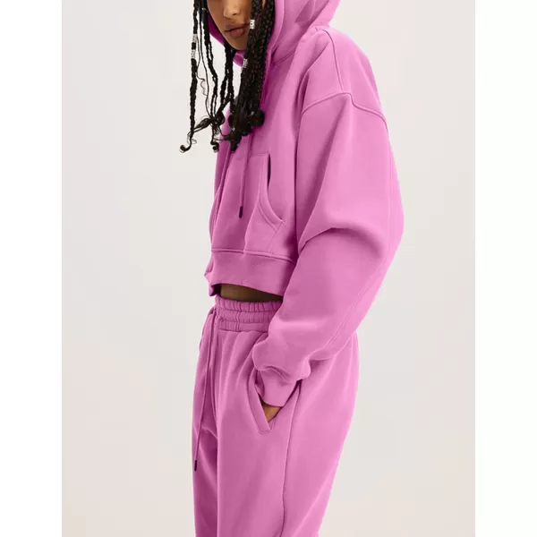 Flygo Womens Fleece 2 Piece Outfits Sweatsuit Crop Pullover Sweatshirt Joggers Pants Tracksuit Set