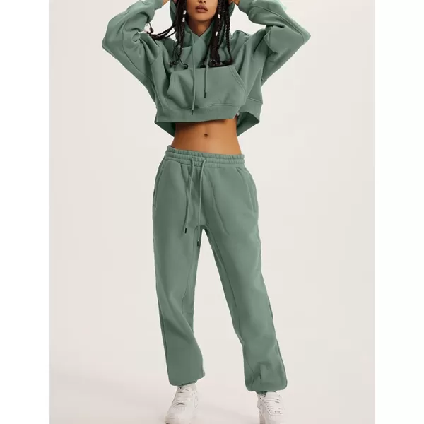 Flygo Womens Fleece 2 Piece Outfits Sweatsuit Crop Pullover Sweatshirt Joggers Pants Tracksuit Set