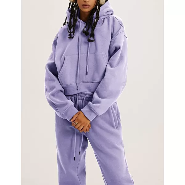 Flygo Womens Fleece 2 Piece Outfits Sweatsuit Crop Pullover Sweatshirt Joggers Pants Tracksuit Set