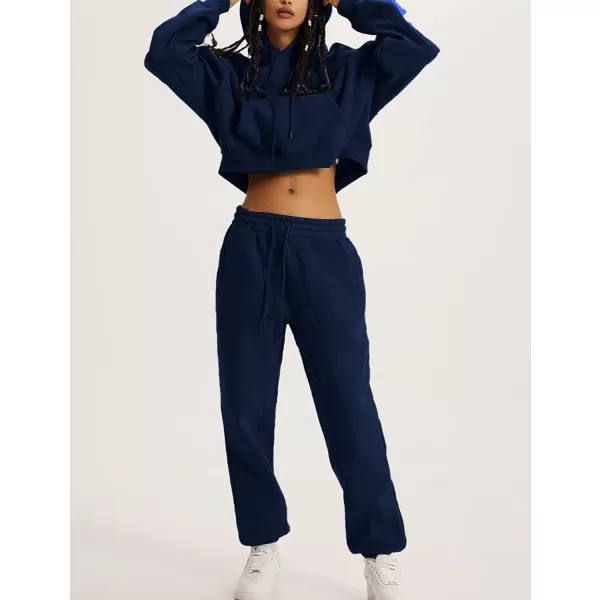 Flygo Womens Fleece 2 Piece Outfits Sweatsuit Crop Pullover Sweatshirt Joggers Pants Tracksuit Set