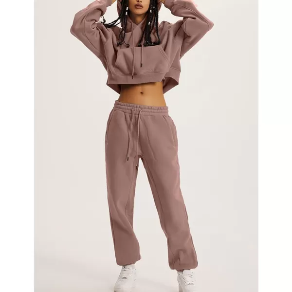 Flygo Womens Fleece 2 Piece Outfits Sweatsuit Crop Pullover Sweatshirt Joggers Pants Tracksuit Set
