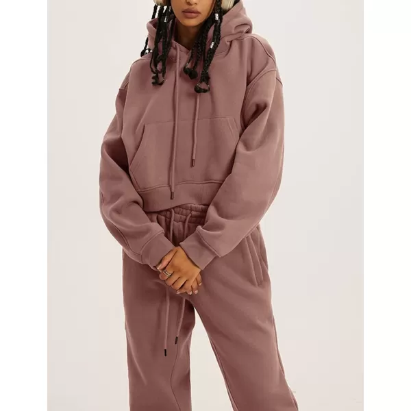 Flygo Womens Fleece 2 Piece Outfits Sweatsuit Crop Pullover Sweatshirt Joggers Pants Tracksuit Set