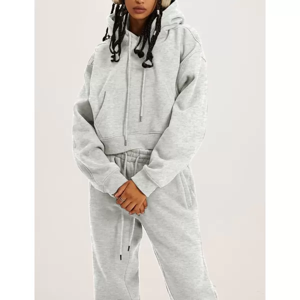 Flygo Womens Fleece 2 Piece Outfits Sweatsuit Crop Pullover Sweatshirt Joggers Pants Tracksuit Set