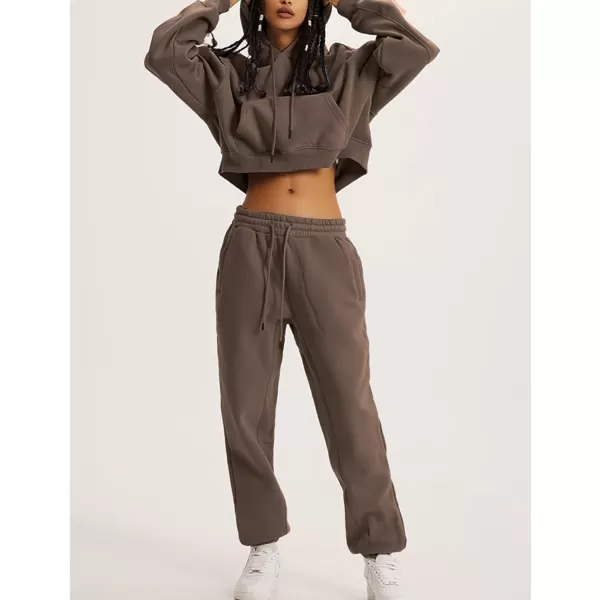 Flygo Womens Fleece 2 Piece Outfits Sweatsuit Crop Pullover Sweatshirt Joggers Pants Tracksuit Set