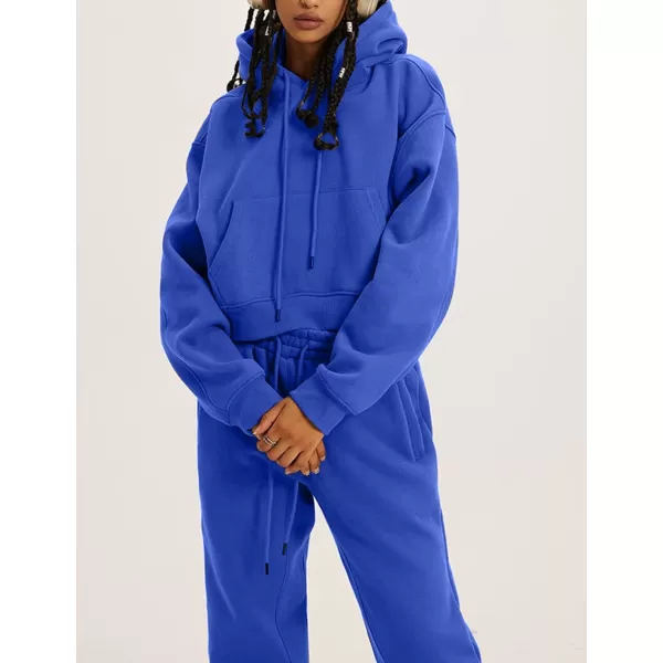 Flygo Womens Fleece 2 Piece Outfits Sweatsuit Crop Pullover Sweatshirt Joggers Pants Tracksuit Set