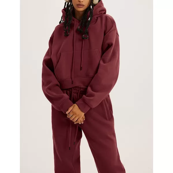 Flygo Womens Fleece 2 Piece Outfits Sweatsuit Crop Pullover Sweatshirt Joggers Pants Tracksuit Set